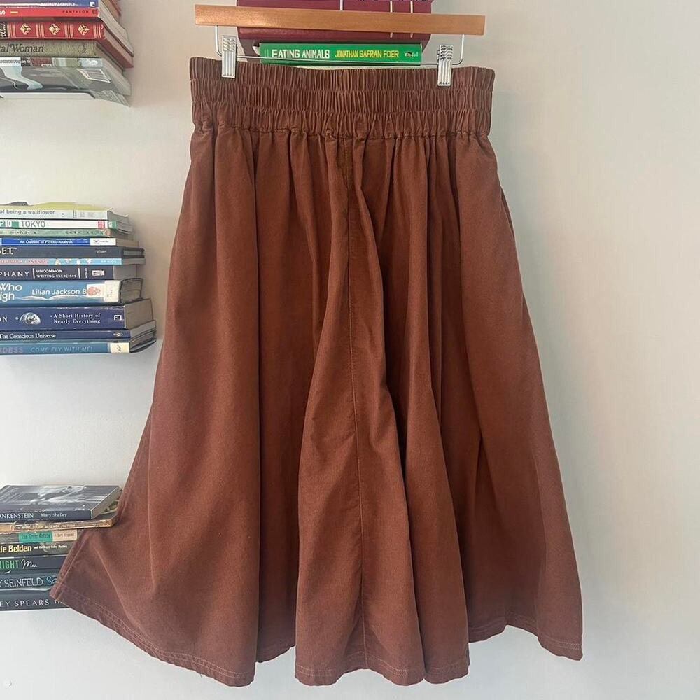 We the Free Brown Corduroy Midi Skirt with Pockets in Like New Condition Size M